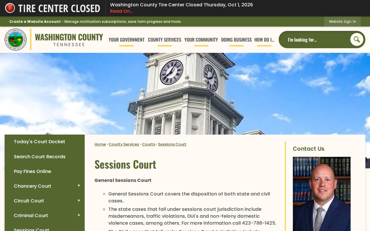 Washington County bench warrant court routing through General Sessions