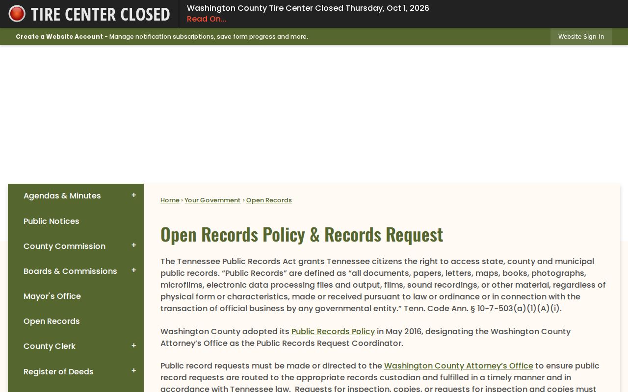 Washington County warrant records request instructions and Form 1 route