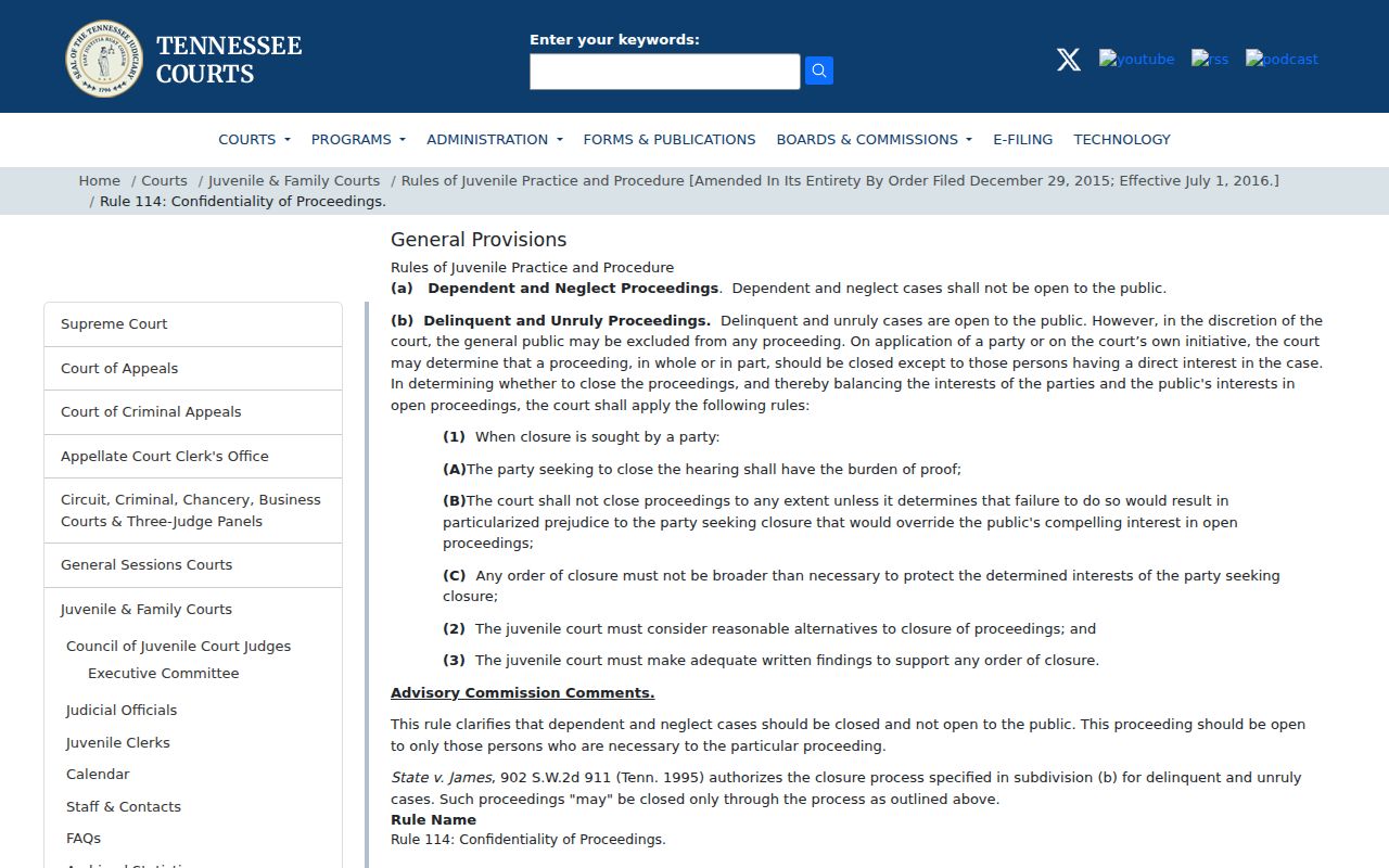 Washington County warrant record access limits and Tennessee juvenile confidentiality rule