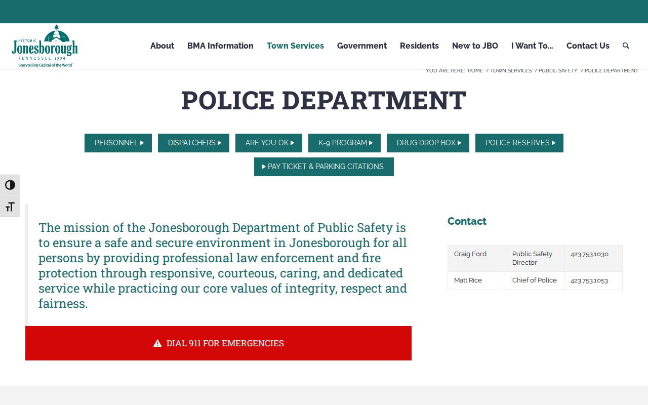 Jonesborough warrant and court contacts on the town public-safety page