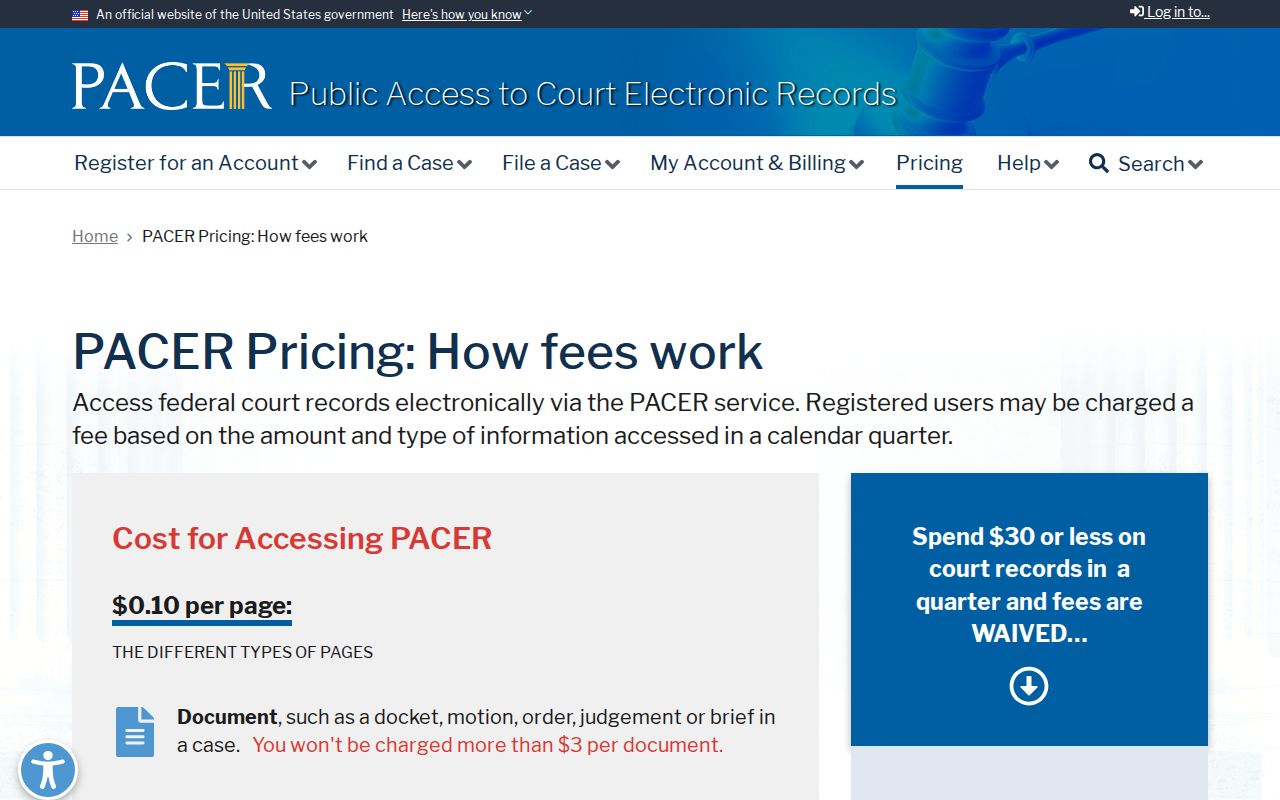 Washington County federal warrant research and official PACER fee guidance